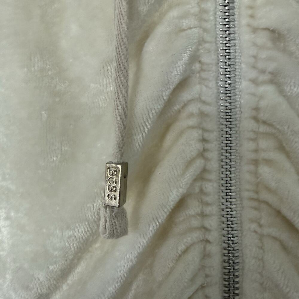 Y2K BCBG Velour Ivory Short Sleeve Rhinestone Bedazzled Hoodie L Trashy Bling - Picture 7 of 12